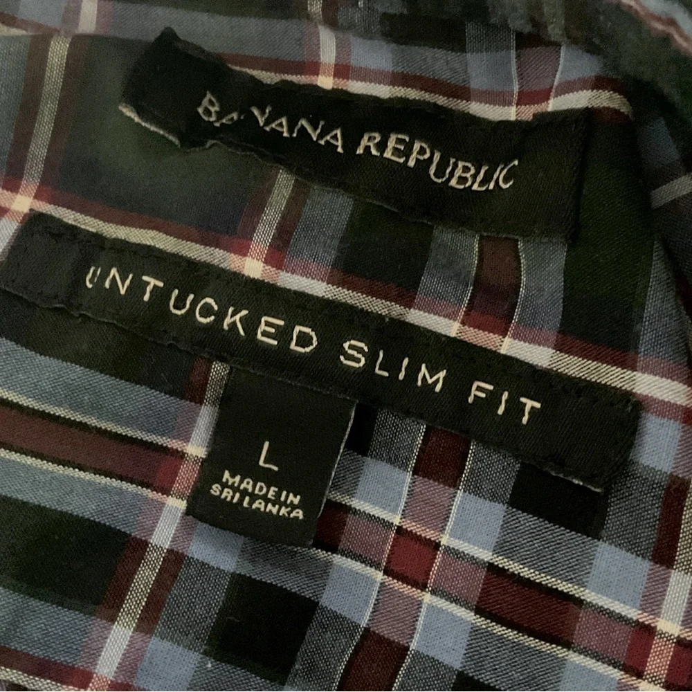 Banana Republic Mens Shirt Sz L Untucked Slim Fit Plaid Button Up Lightweight Co